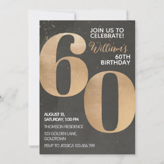 Gold Black 60th Birthday Invitation