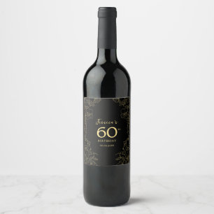 Gold Black 60th Birthday Wine Label