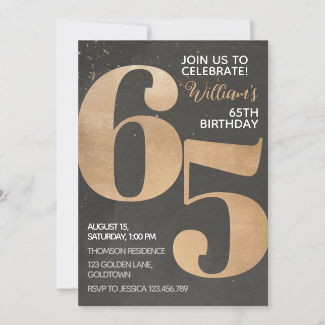 Gold Black 65th Birthday Invitation (Front)
