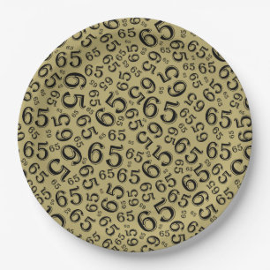  Gold/Black 65th Random Number Pattern Paper Plate