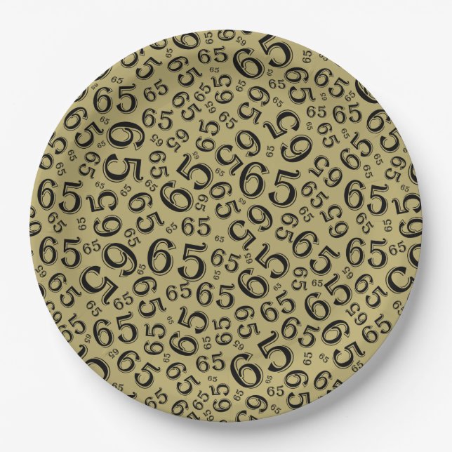  Gold/Black 65th Random Number Pattern Paper Plate (Front)