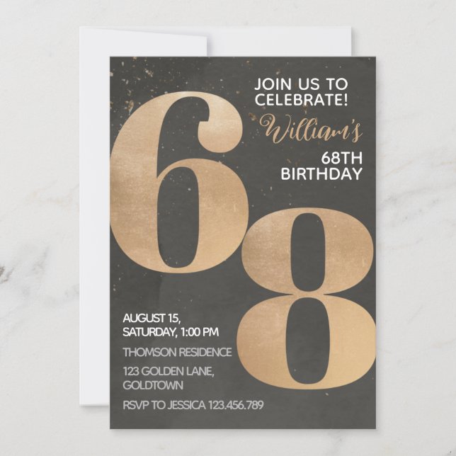 Gold Black 68th Birthday Invitation (Front)