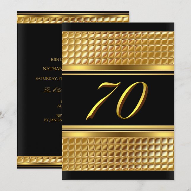 Gold & Black 70th Birthday Party Invitation (Front/Back)