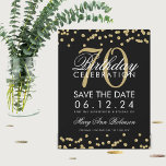 Gold Black 70th Birthday Save Date Confetti Save The Date<br><div class="desc">Elegant "70th Birthday Party" design with Gold Faux Glitter Confetti Black and custom name and details text. Easy to use and easy to personalise. Order Today!</div>