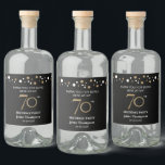 Gold black 70th birthday theme confetti thank you liquor bottle label<br><div class="desc">Pop the bubbly and thank your guests for coming. Use these labels for your liquor bottle at your birthday party. An elegant black and printed gold design for your 70th birthday milestone celebration. Personalise with your name and greeting. Black gold print confetti dot design adds to the sophisticated look.</div>