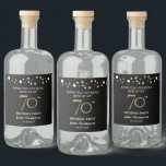 Gold black 70th birthday theme confetti thank you liquor bottle label<br><div class="desc">Pop the bubbly and thank your guests for coming. Use these labels for your liquor bottle at your birthday party. An elegant black and printed gold design for your 70th birthday milestone celebration. Personalise with your name and greeting. Black gold print confetti dot design adds to the sophisticated look.</div>