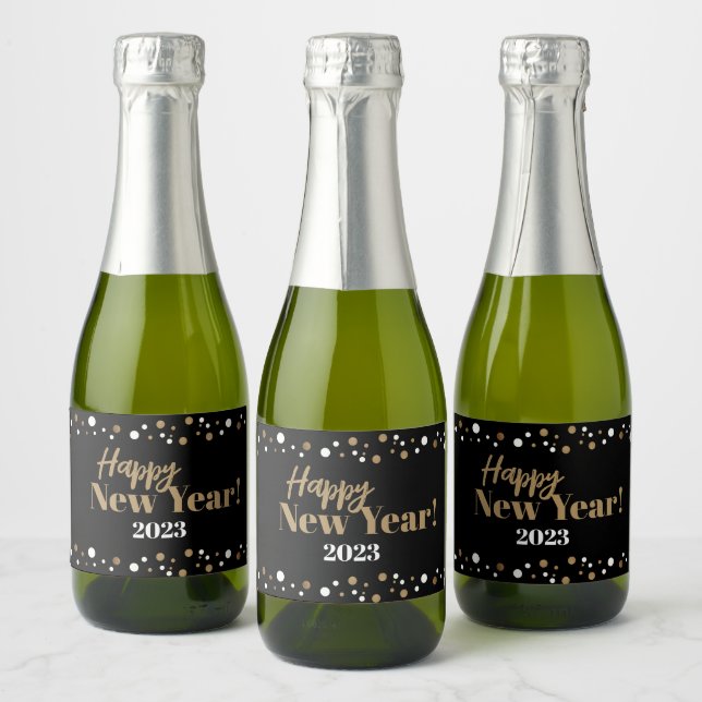 Gold black 70th birthday theme confetti thank you  sparkling wine label (Bottles)