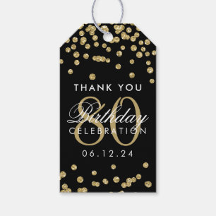 Gold Black 80 Birthday Thank You Glitter Confetti Gift Tags