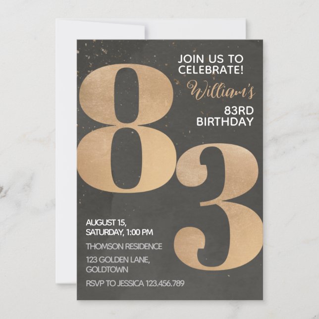 Gold Black 83rd Birthday Invitation (Front)