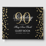Gold Black 90th Birthday Glitter Confetti Guest Book<br><div class="desc">Elegant 90th Birthday Party Gold Glitter Confetti Black template.</div>