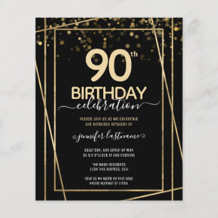 Gold Black 90th Birthday Party Budget Invitation