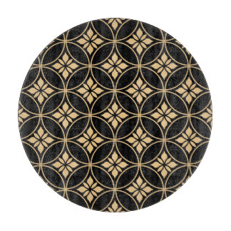Gold & Black: Abstract Floral Vintage Cutting Board