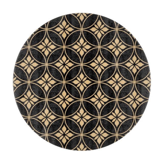 Gold & Black: Abstract Floral Vintage Cutting Board (Front)