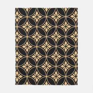 Gold & Black: Abstract Floral Vintage Fleece Blanket
