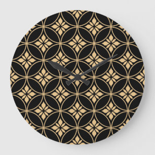 Gold & Black: Abstract Floral Vintage Large Clock