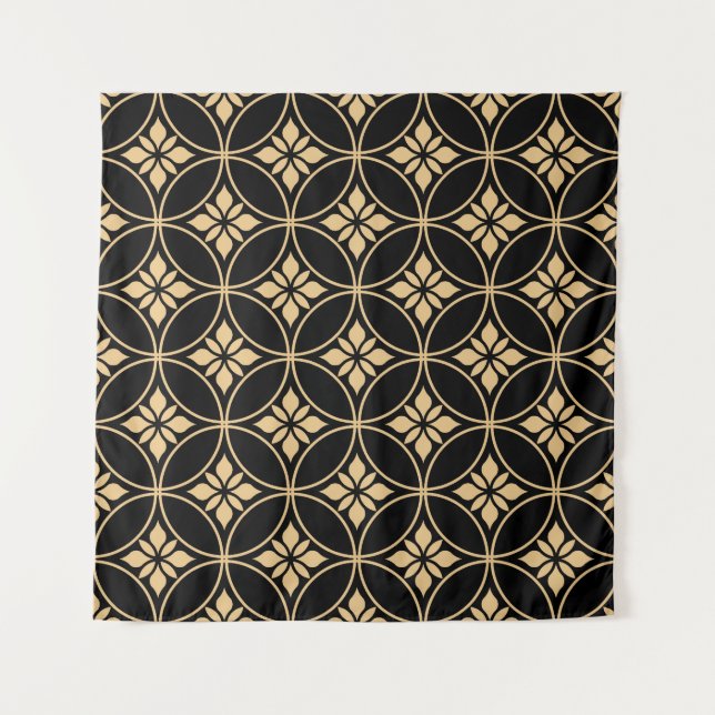 Gold & Black: Abstract Floral Vintage Tapestry (Front)