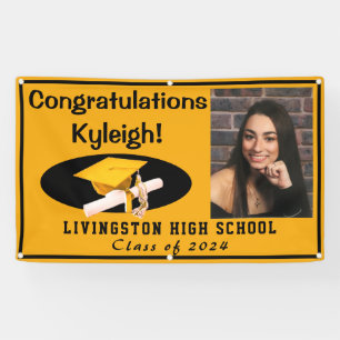 Gold & Black Accent Vinyl Graduation Photo Banner