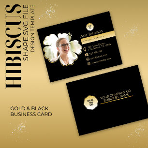 Gold & Black, Add Own Photo To Hibiscus Shape SVG Business Card