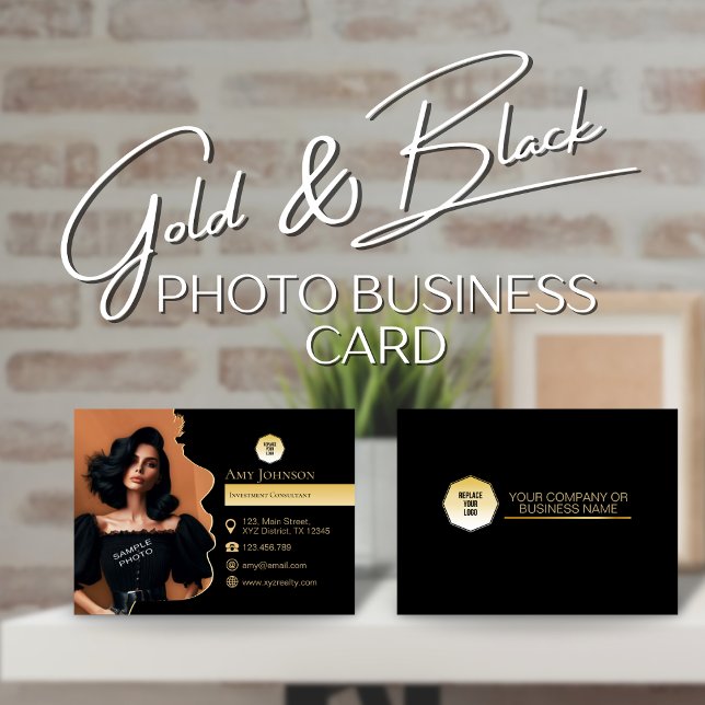 Gold & Black, Add Own Photo To Silhouette SVG File Business Card (Creator Uploaded)