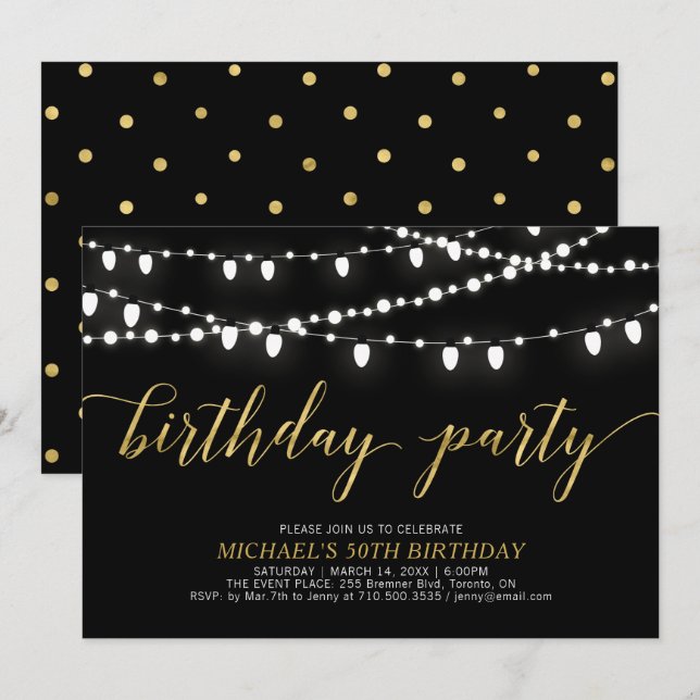 Gold & Black | Adult Men's 50th Birthday Party Invitation (Front/Back)