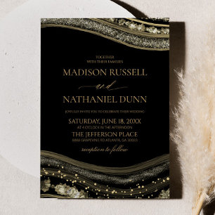 Gold Black Agate Elegant Wedding Invitation