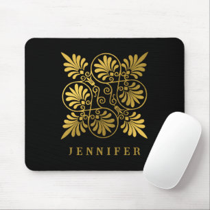 Gold Black Ancient Greek Meander Monogram Mouse Pad