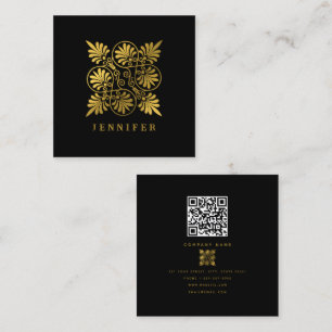 Gold Black Ancient Greek Meander Monogram Square Business Card