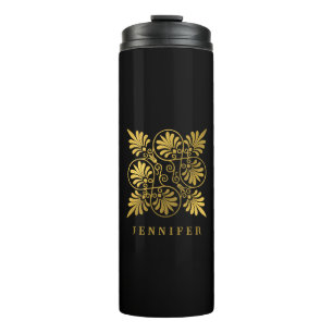 Gold Black Ancient Greek Meander Monogram Thermal Tumbler