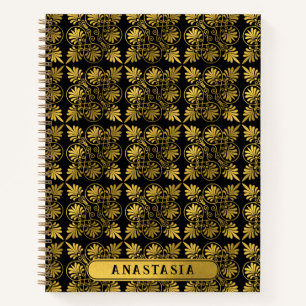 Gold Black Ancient Greek Meander Pattern Name Notebook