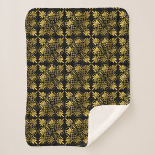 Gold Black Ancient Greek Meander Pattern Sherpa Blanket