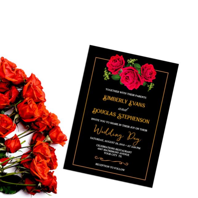 Gold Black And Burgundy Rose Wedding Invitations (Creator Uploaded)