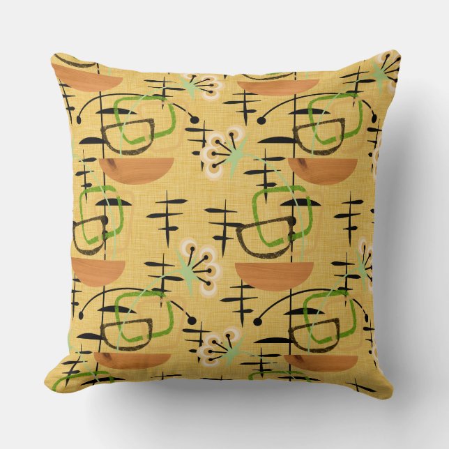 Gold, Black and Green Fifties Retro Style Cushion (Front)