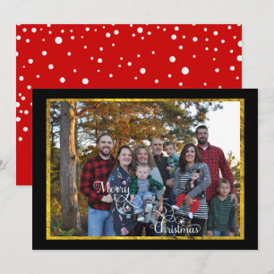 Gold Black and Red Family Photo Holiday Christmas Card