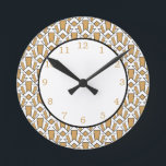 Gold, Black and White Art Deco Fan Flowers Pattern Round Clock<br><div class="desc">Gold,  black and white art deco fan flowers pattern clock. The design features an art deco sunrise motif in gold,  black and white.</div>