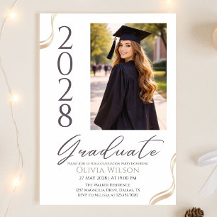 Gold Black and White Elegant Graduation Invitation