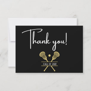Gold Black and White Lacrosse Sports Thank You Ca Card