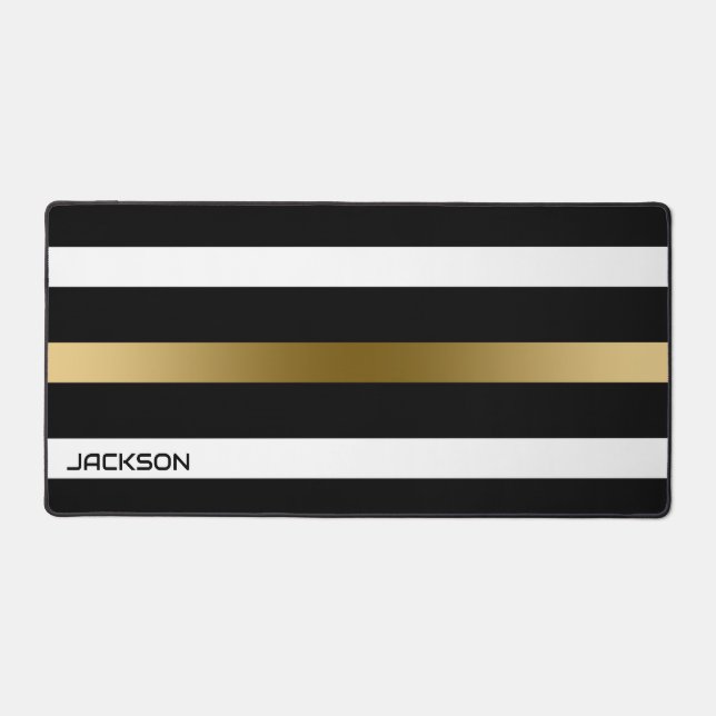 Gold Black And White Stripes Desk Mat (Front)