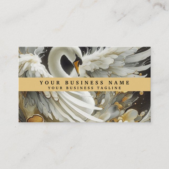 Gold Black and White Swan Business Cards (Front)