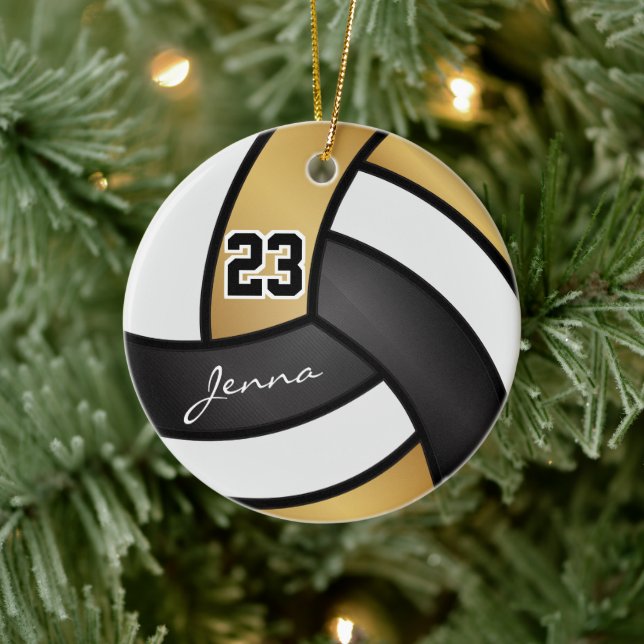 Gold, Black and White 🏐 Volleyball Ceramic Tree Decoration (Tree)