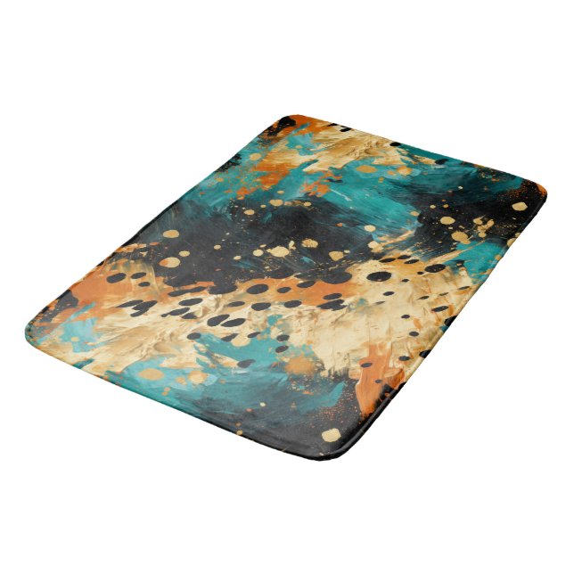 Gold Black Aqua Orange Leopard Abstract Bath Mat (Angled)