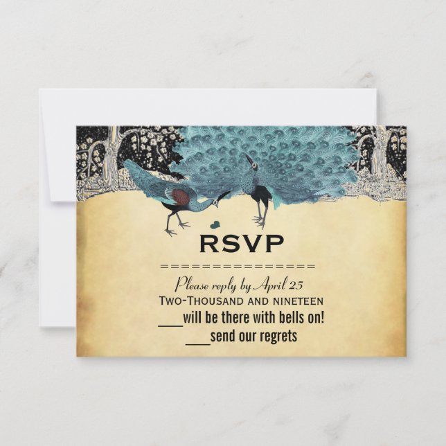 Gold Black Aqua Vintage Peacock Forest (Front)