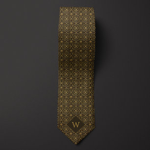 Gold & Black Arabesque Monogram Tie