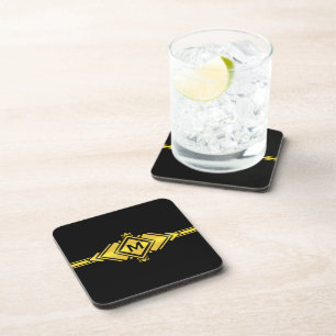 Gold & Black Art Deco Belt Monogram Coaster