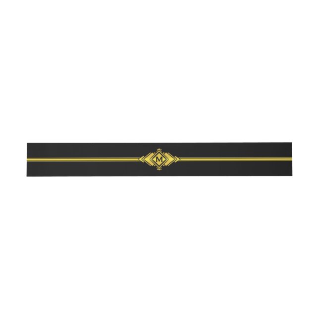 Gold & Black Art Deco Belt Monogram Invitation Belly Band (Flat)