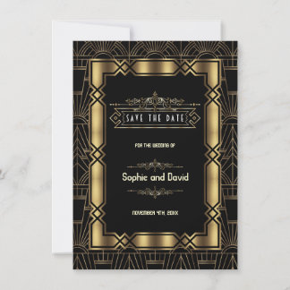 Gold Black Art Deco Gatsby 1920s Save the Date