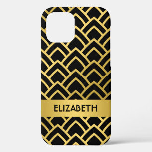 Gold Black Art Deco Geometric Pattern Personalise iPhone 12 Case