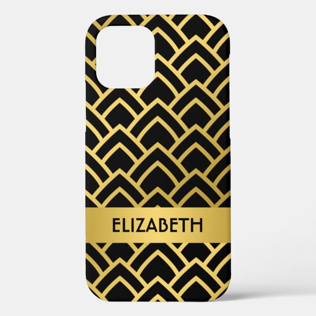 Gold Black Art Deco Geometric Pattern Personalise Case-Mate iPhone Case (Back)