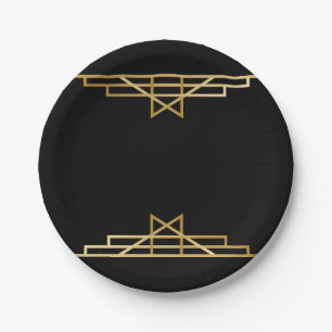 Gold & Black Art Deco, Great Gatsby Wedding Party Paper Plate