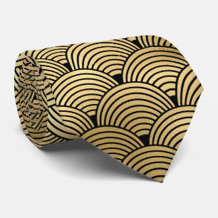Gold black art deco tiled pattern neck tie