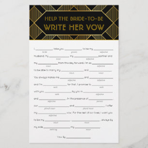 Gold & Black Art Deco Vintage Bridal Shower Game